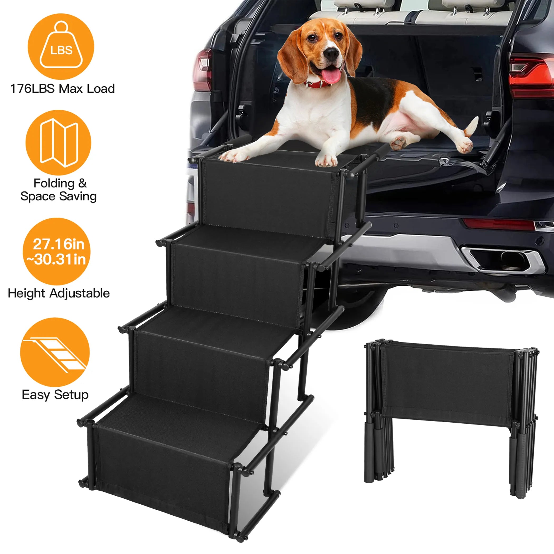 Foldable Dog Ramp 4 Step Collaspible Non Slip Stairs for Car