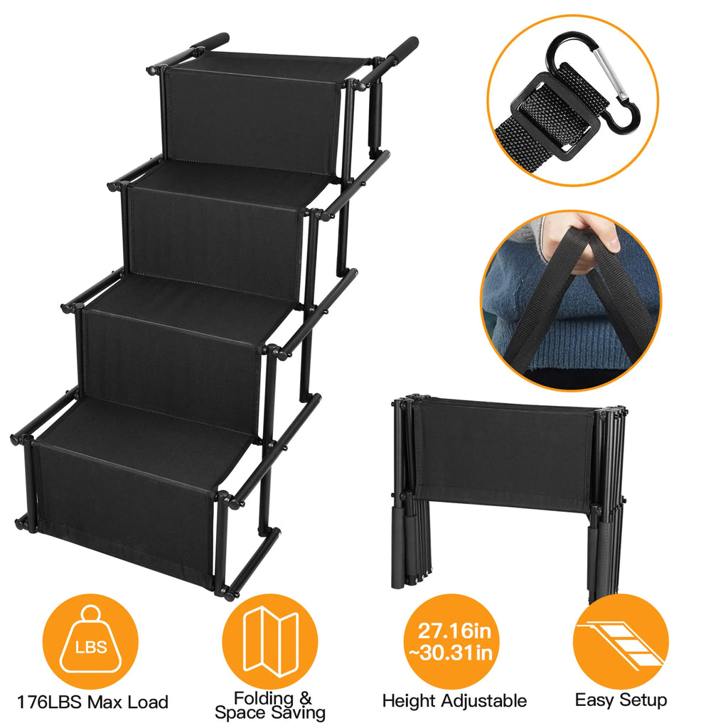 Foldable Dog Ramp 4 Step Collaspible Non Slip Stairs for Car