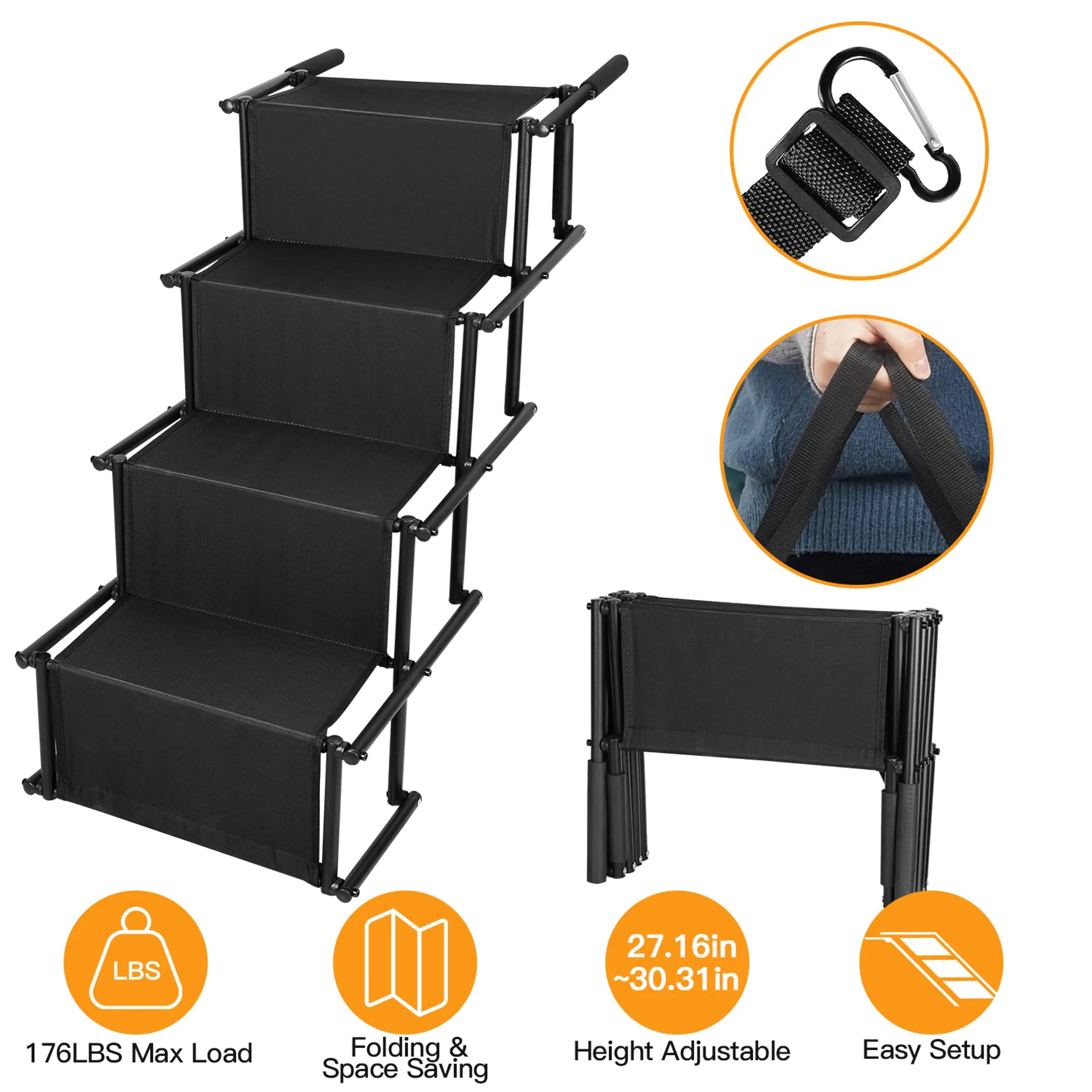 Foldable Dog Ramp 4 Step Collaspible Non Slip Stairs for Car