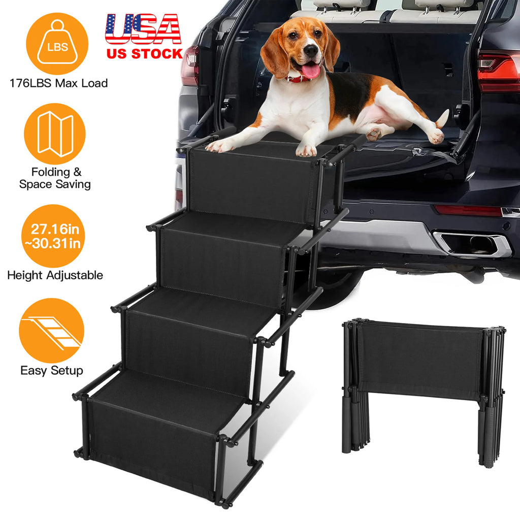 Foldable Dog Ramp 4 Step Collaspible Non Slip Stairs for Car